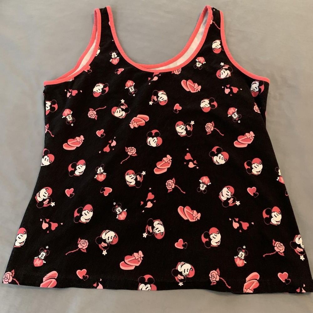Disney Minnie Mouse Pajama Set Womens 2 Black Pink Tank Top Shorts Sleepwear - Picture 5 of 10
